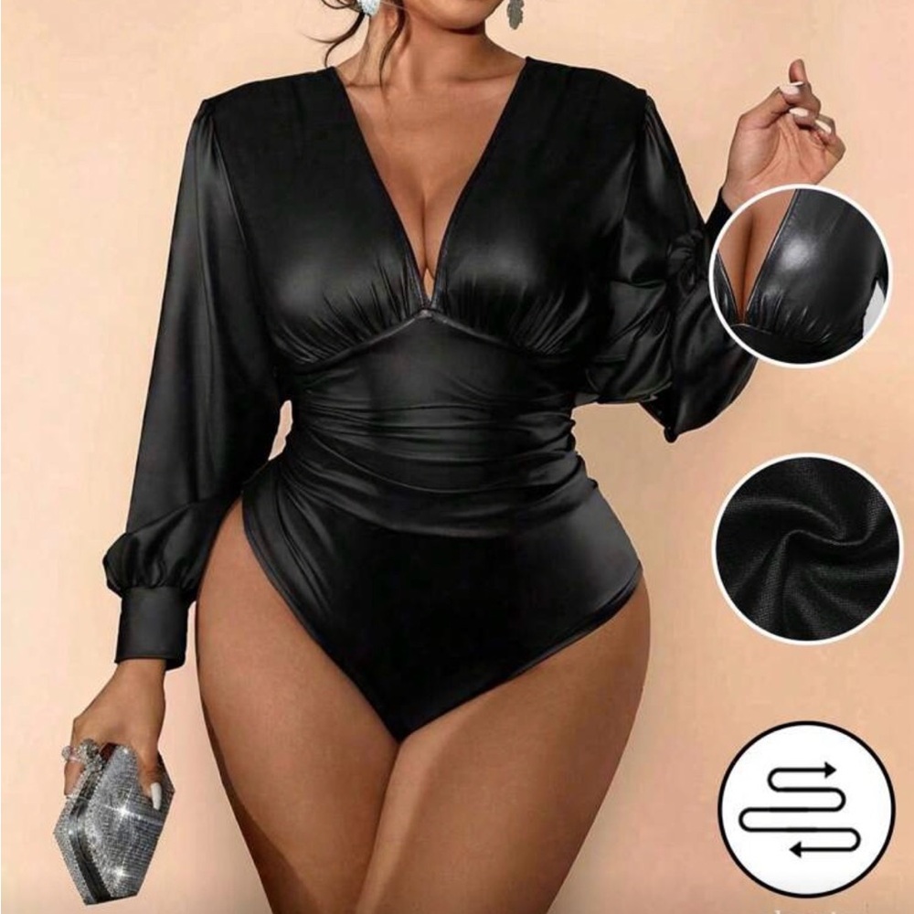 SHEIN Black Satin Bodysuit